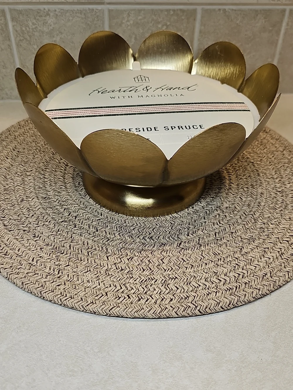 5 Wick 22oz. Scalloped Brass Footed Decor Candle Fireside Spruce Hearth & Hand